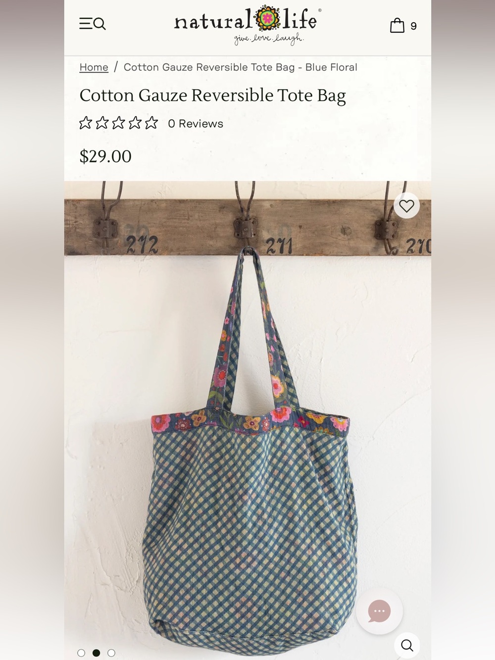 NATURAL LIFE Cotton Gauze Reversible Tote Bag Blue Floral Beach Bag - Picture 3 of 7